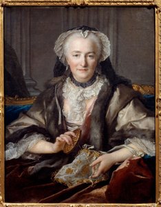 Retrato de Madame Dange batendo à porta Ela é a esposa do fazendeiro geral F. B. Dange du Fay - Pintura de Louis Tocque (1696-1772) 1753 Sun. 0,83x0,63 m - Retrato de Anne Jarry, Madame Dange (Em 1721 ela casou com François Balthazar Dange du Fay (1696-177