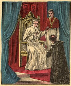 Louis-Gaston de Segur (Louis Gaston de Segur) (1844-1879) Bispo francês no Vaticano em frente ao Papa Pio IX (Pio IX) - - Gravura de “” Ensino religioso pelos olhos. Wonderful Album” de Louis Maitrejean e Georget Ramond - França 1910