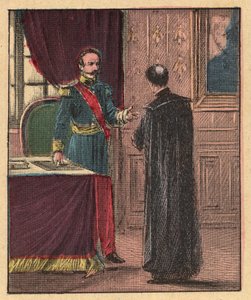 Napoleão III e Louis-Gaston de Segur (Louis Gaston de Segur) (1820-1881) Bispo francês em Elysee - - Gravura do "Ensino religioso pelos olhos". Wonderful Album" de Louis Maitrejean e Georget Ramond - França 1910