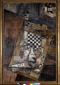 Natureza morta com um jogo de xadrez. Pintura de Louis Markus conhecido como Louis Marcoussis (1878-1941)