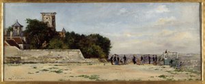 Le sommet de la butte Montmartre, avec la tour Solférino, circa 1870, circa 1870 (óleo sobre tela) de Louis Marie Chevalier