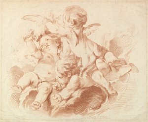 LAIR THE AIR: Um grupo de três Putti on Clouds, século XVIII. de Louis Marin Bonnet