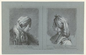 Retrato de uma leiteira de Muscovy e uma empregada finlandesa Tête de laitiere Moscovite (título no objeto) Tête de Servante Finoise (título no objeto) de Louis Marin Bonnet