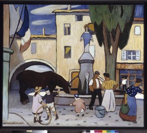La fontaine de Trets au cheval noir Painting by Louis-Mathieu Verdilhan (1875-1928) Século XX Menção obrigatória: Colecção de obras de fundação da Provença, Marselha
