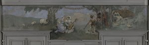 Pierrot et Colombine - Modelo para a sala de jantar de Jean Coquelin, Villa Longchamp, Neuilly, cerca de 1900 (óleo)