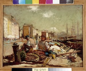 Pecheurs ravauding the nets Painting by Louis Nattero (1875-1915) Menção obrigatória: Colecção de saudações de fundação da Provença, Marselha de Louis Nattero
