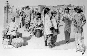 Viajantes chineses e europeus da Trans-Sibéria durante uma escala. 1913. Ill. de Sabatier
