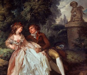 Cena Galante (com Cupido) detalhe da Pintura de Louis Trinquesse (1746-1800) Tours do século XVIII, Musee des Beaux Arts