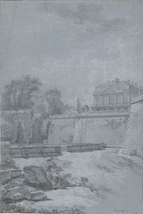 Vista do parque e de uma ala do castelo de Saint-Cloud de Louis Rolland Trinquesse