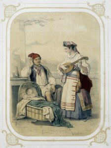 Família no Reino de Nápoles, Itália - in "Album du jeune voyageur", ilustrado por Louis Lassalle