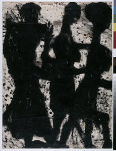 Meninas nas vinhas (tinta e verniz sobre papel)
