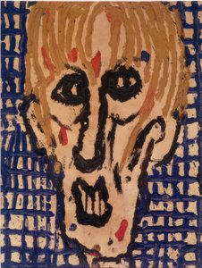 Männlicher Kopf vor gekacheltem Hintergrund