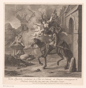 Dom Quixote acompanhado por Folly deixa a sua casa para se tornar cavaleiro errante
Don Quichotte conduit par la Folie et embrasé de l