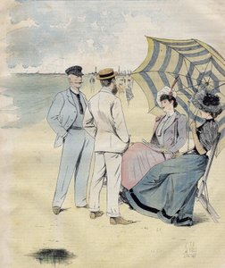 Banhos de mar: na praia. de L. Vallet Watercolour. 1892.