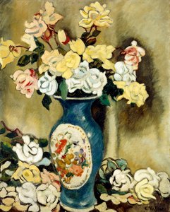 Bouquet de rosas vermelhas num vaso azul, c.1920 (óleo sobre tela) de Louis Valtat