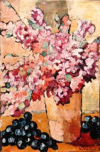 Natureza Morta com Flores e Uvas Pretas de Louis Valtat