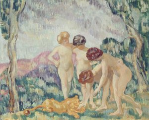 Meninas a brincar com um Leãozinho, c.1905-06 (óleo sobre tela) de Louis Valtat