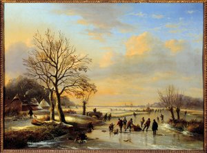Patinadores. Pintura por Louis Verwee (1807-1877) de Louis Verwee
