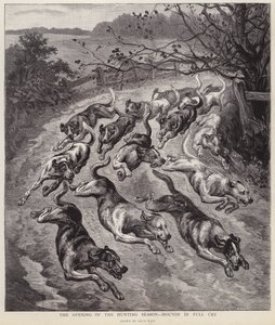 Cães de caça em pleno choro no início da época de caça (litho) de Louis Wain