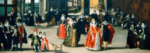 Figuras elegantes dançando em um interior (óleo sobre painel)