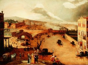 Cena Galante em uma paisagem fluvial (painel) de Louis de Caullery