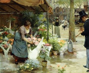 Um mercado de flores em Paris