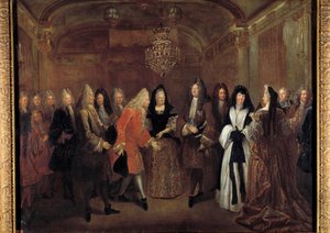 O rei Luís XIV (1638-1715) recebeu o príncipe Frederic Augustus da Saxônia de Elizabeth Charlotte d