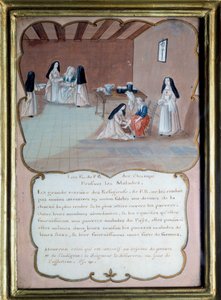 Jansenismo "Religiosos da abadia de Port Royal des Champs (Port-Royal-des-Champs) que cuidam dos doentes". Guache anónima depois de Louise Madeleine Cochin (1686-1767) Estreia do século XVIII. Port Royal, Musee Des Granges. de Louise Madelaine (after) Cochin