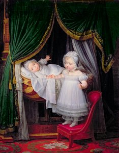 Henri-Charles-Ferdinand de Artois (1820-1883) Duque de Bordeaux e sua irmã Louise-Marie-Therese de Artois (1819-64) no Tuileries