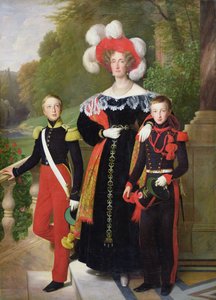 Marie Amelie de Bourbon-Sicile (1782-1866) e seus filhos, Henri de Orleans (1822-1897) Duque de Aumale e Antoine (1824-90) Duque de Montpensier, 1835