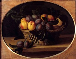 Still Life with Peches and Plums Painting by Louise Moillon (1610-1696) 17th Century Sun. 0,37x0,46 m
