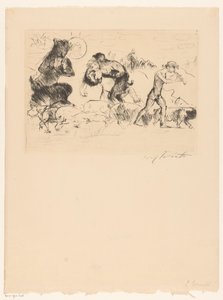 Satyrs, uma ninfa, um fauno e um bando de porcos de Lovis Corinth (signed by artist)