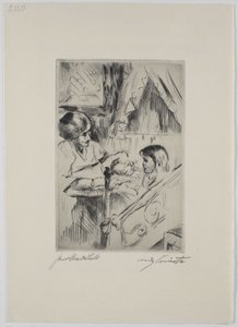 Criança na cama e mãe de Lovis Corinth