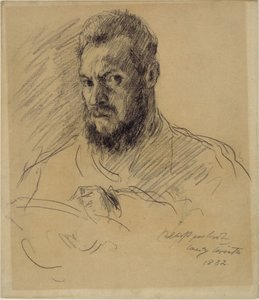 Autorretrato com barba cheia, a desenhar