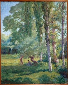Casal na relva debaixo de um choupo Pintura por Loys Prat (1879-1934), século XX. Óleo sobre tela. Donzere, Câmara Municipal.