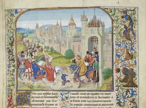 Isabel da França recebida por seu irmão Carlos IV em Paris, ca 1470-1475. de Loyset Liedet