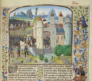A tentativa francesa de recapturar Calais da Inglaterra, 1350, ca 1470-1475. de Loyset Liedet