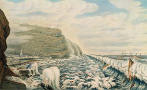Vista de Jamestown e do porto, Santa Helena, gravura de T. Picken, c.1846 (gravura) de Lt. F.R. Stack