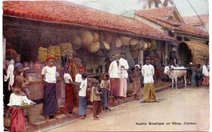 Boutique nativa ou loja, Ceilão, c.1900-20 (fotografia colorida à mão)