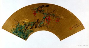 Pássaros, bagas e flores 花鳥折扇