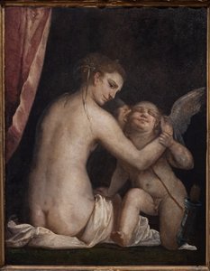Fontanellato, Labirinto della Masone, Colecção de Arte Franco Maria Ricci: "Cupido Vénus vendável". de Luca Cambiaso