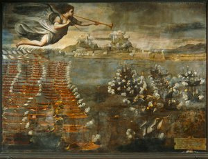 Cena da batalha de Lepanto ... de Luca Cambiaso