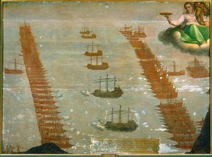 A batalha naval de Lepanto, em 1571, na qual a frota imperial de Don Juan d