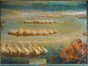 A batalha naval de Lepanto, em 1571, na qual a frota imperial de Don Juan d