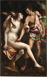 Pintura Venus e Adonis por Luca Cambiaso (1527-1585) Genes do século XVI, Musei di Strada Nuova (ex Palazzo Bianco)