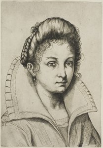 Busto de retrato de uma mulher com uma gola grande, da escola perfeita para aprender a desenhar todo o corpo humano (tradução em inglês)