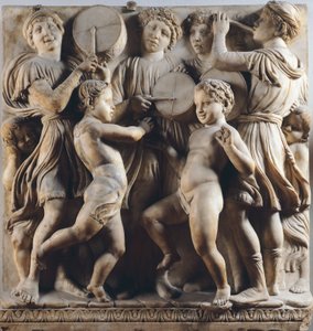 Crianças e querubins dançando, cantando e brincando, detalhe por Cantoria (galeria do coro)