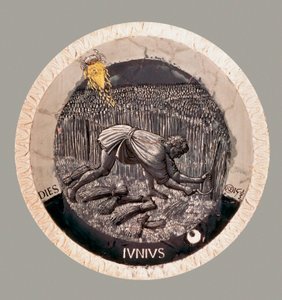 Junho: um camponês a colher o trigo. Terracotta de Luca della Robbia de Luca Della Robbia