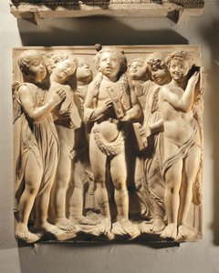 Laudate Eum em cymbalis bene sonantibus (Salmo 150, Laudate Dominum), painel com putti e anjos tocando cymbal de Luca Della Robbia