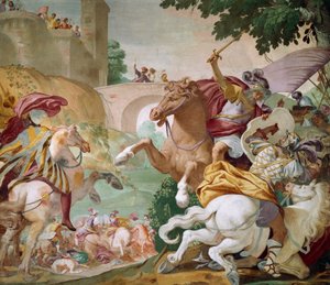 Vida de Antenor, detalhe do ciclo de afrescos de Luca Ferrari (1605-1654), hall central de Villa Selvatico, Battaglia Terme, Veneto, Itália